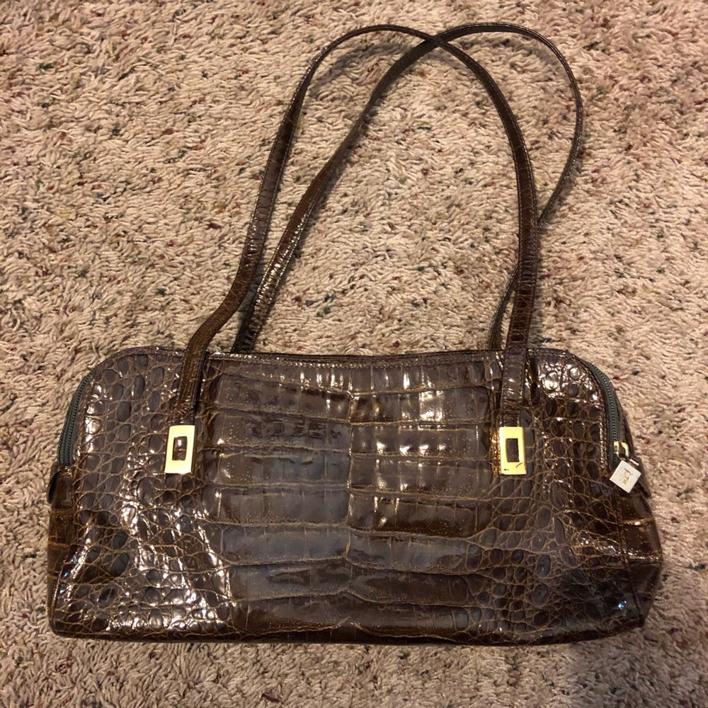 ENTS Brown Crocodile Paten leather shoulder bag